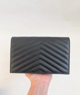 Saint Lurent Envelope Chin Wallet in Black Grain Leather
