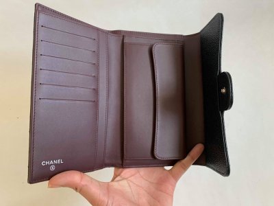Chanel Long Wallet Trifolded in Black Caviar SHW