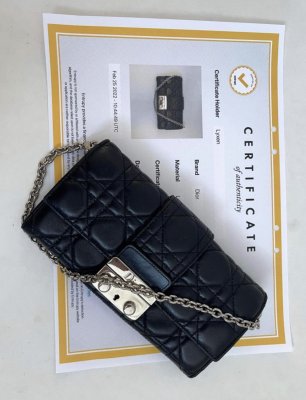 Dior Pouch With Chain Black Lamb Leather