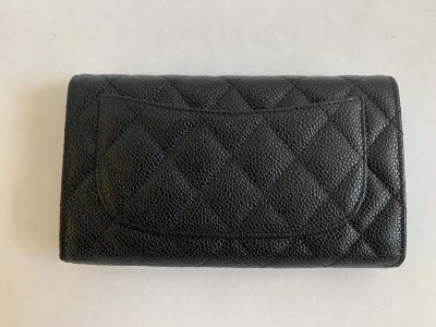 Chanel Long Wallet Trifolded in Black Caviar SHW