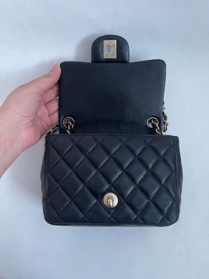 Chanel Classic Timeless Mini Square 7” in Black Lambskin Leather/Gold Brushed HW