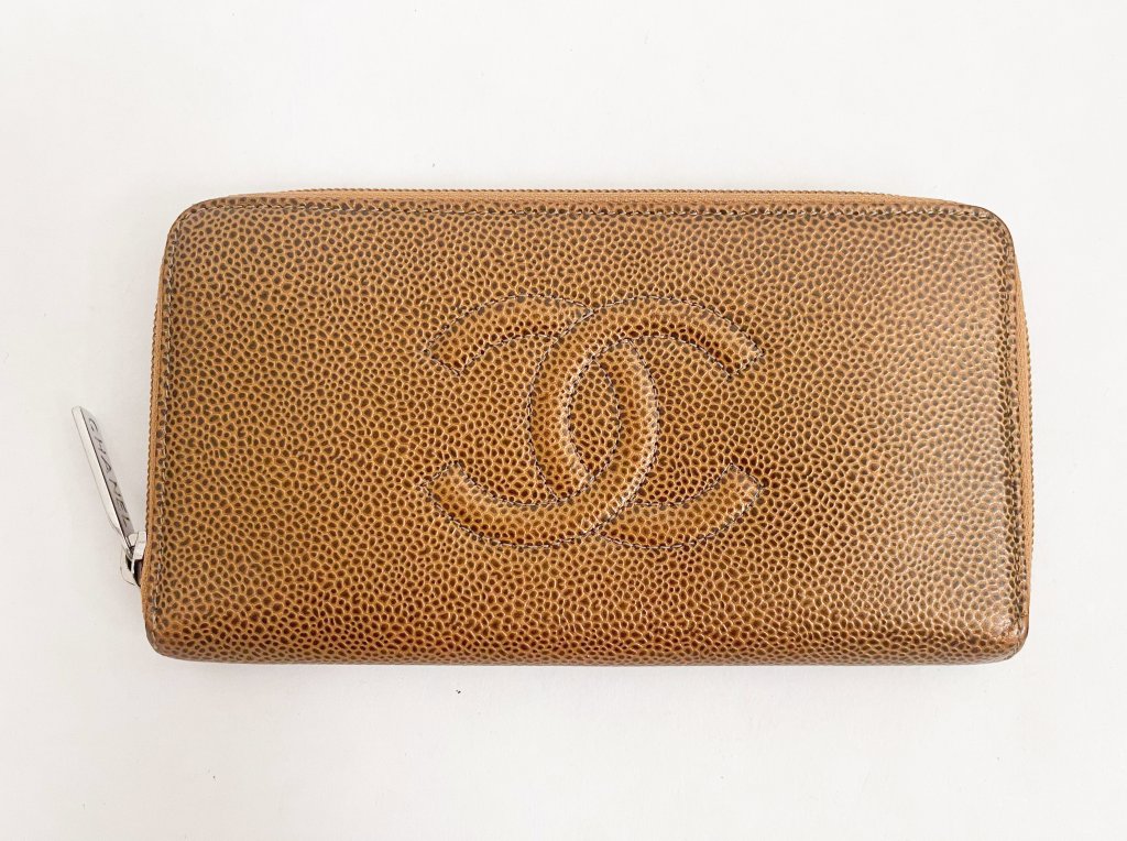 Chanel Zippy Wallet Gold Caviar Leather 